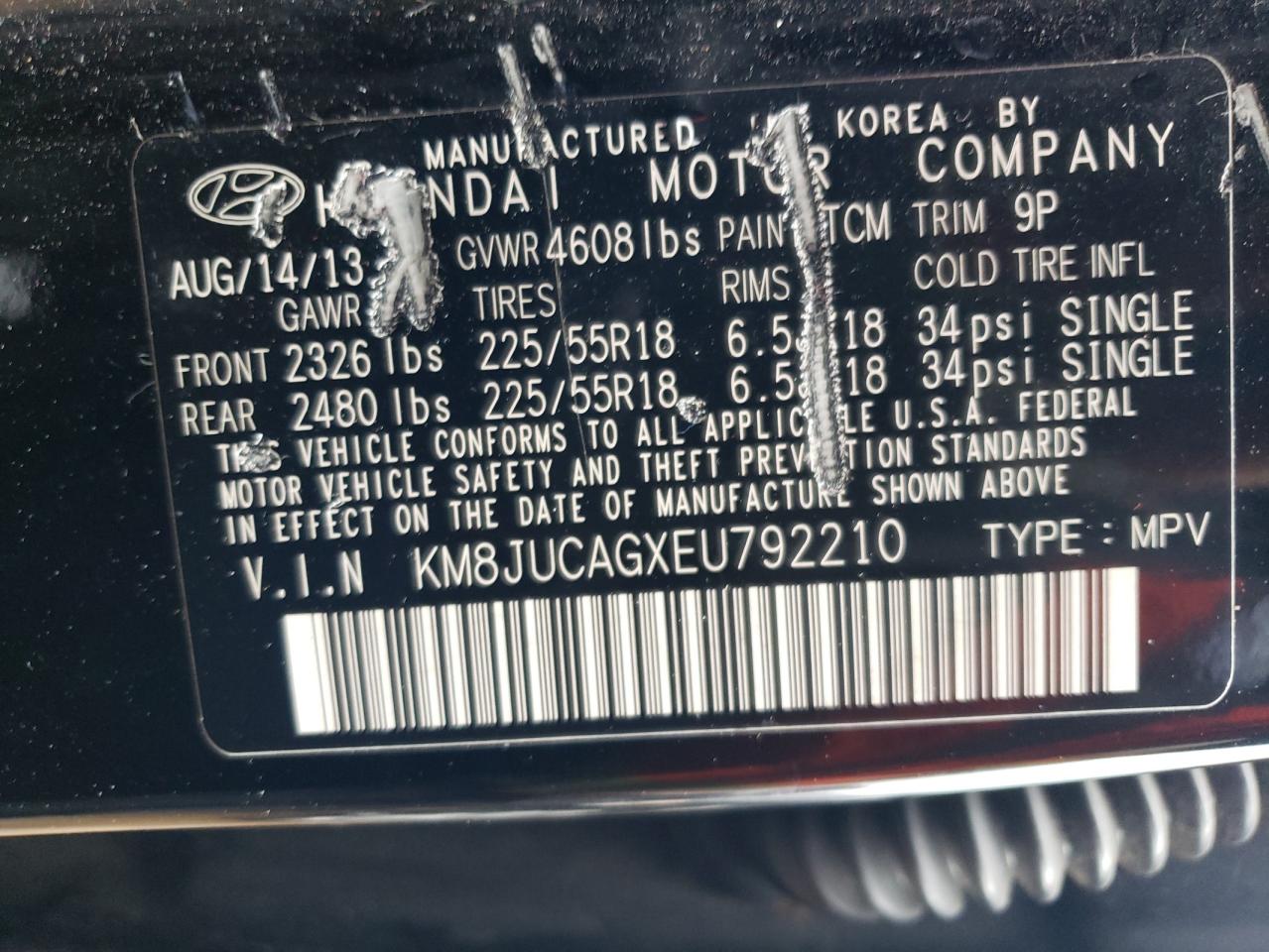 KM8JUCAGXEU792210 2014 Hyundai Tucson Gls