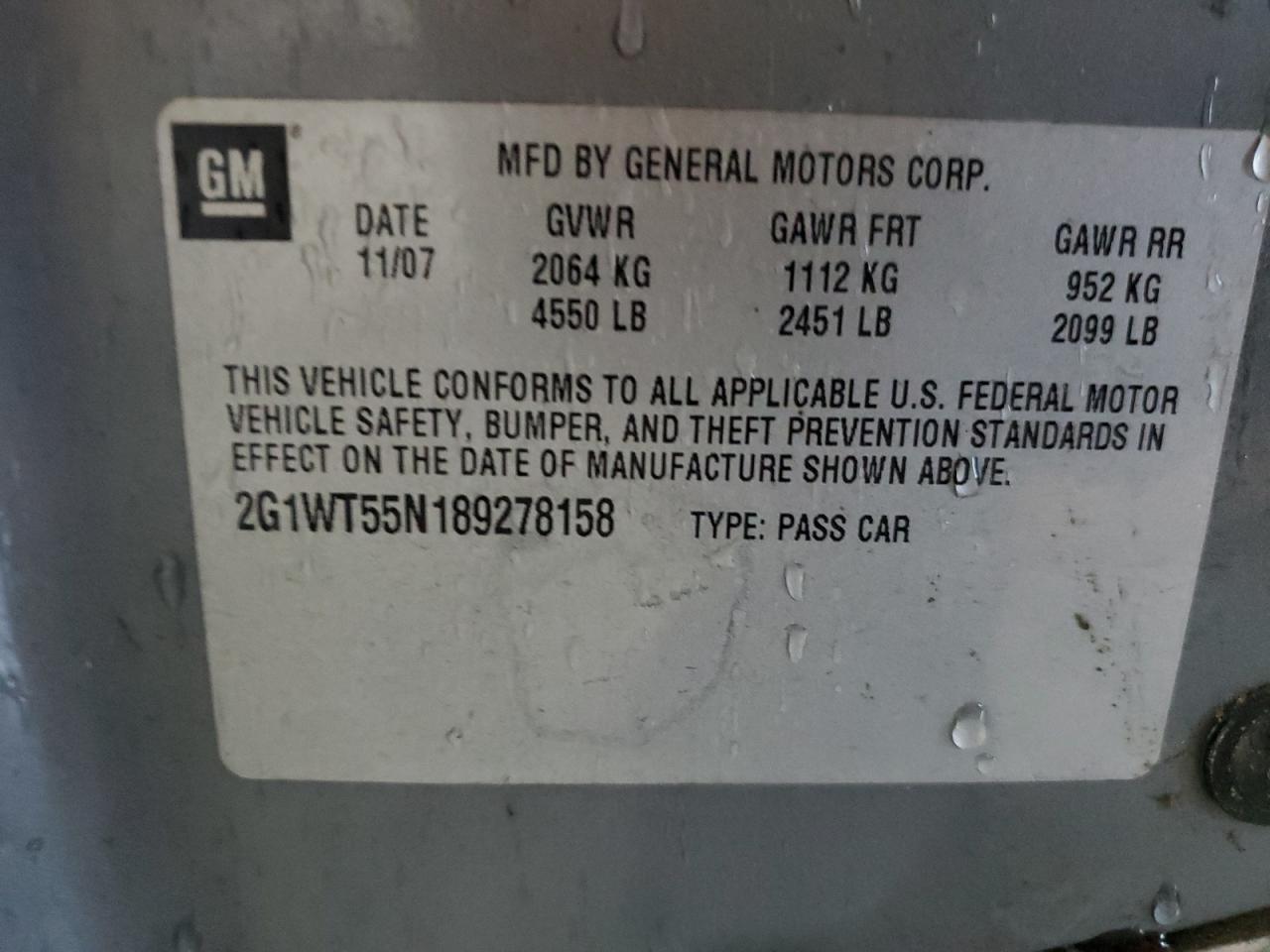 2G1WT55N189278158 2008 Chevrolet Impala Lt