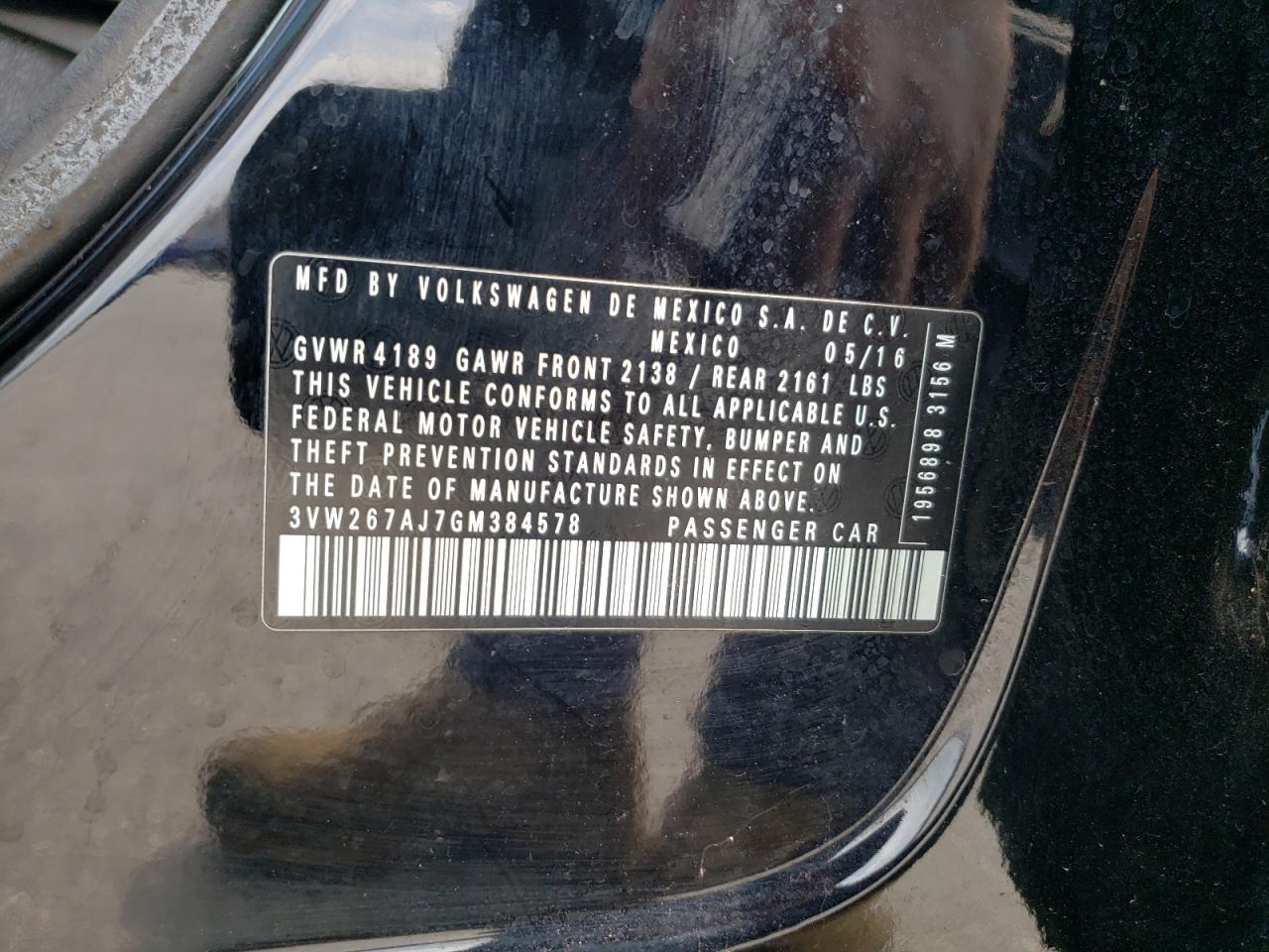 3VW267AJ7GM384578 2016 Volkswagen Jetta S