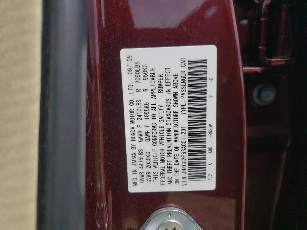 JH4CU2F63AC011291 2010 Acura Tsx