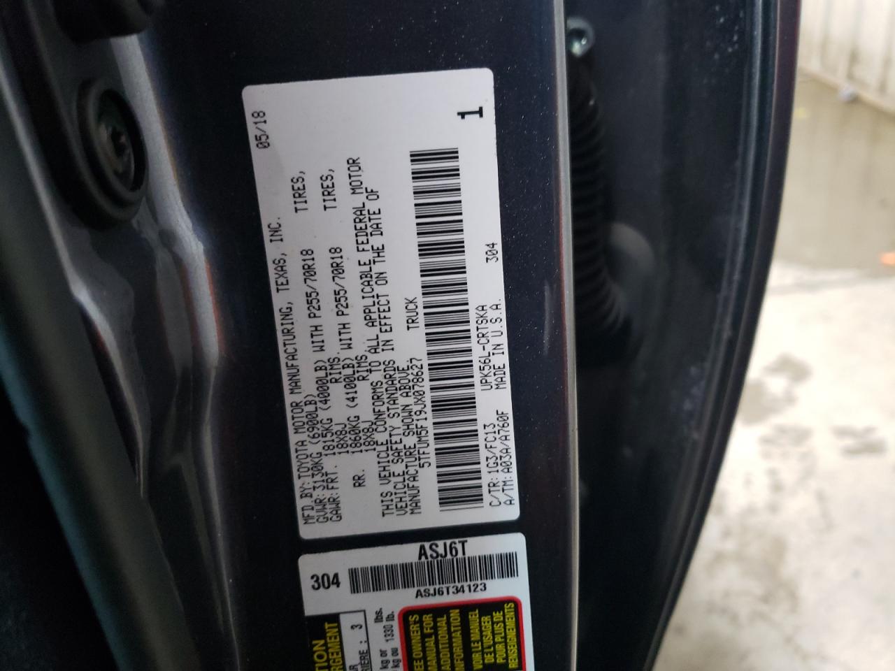 5TFUM5F19JX078627 2018 Toyota Tundra Double Cab Sr/Sr5