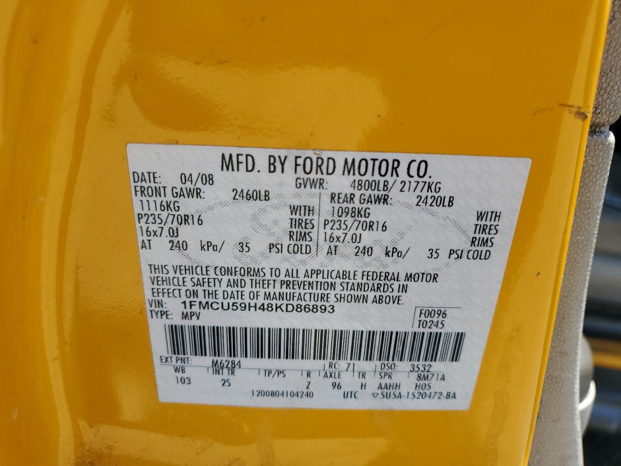 1FMCU59H48KD86893 2008 Ford Escape Hev