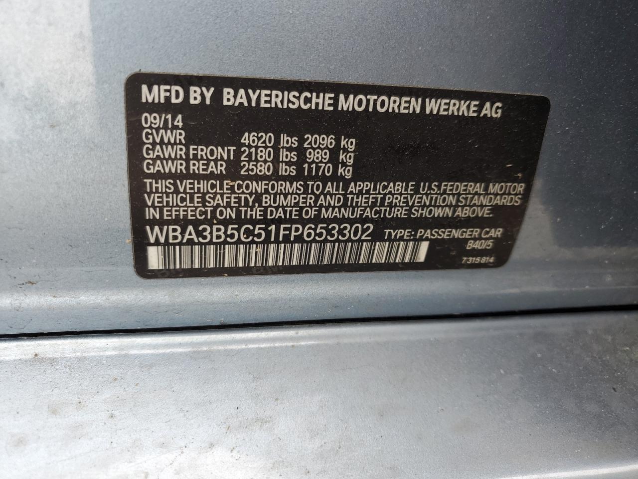 WBA3B5C51FP653302 2015 BMW 328 Xi Sulev