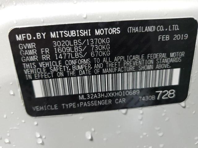 2019 Mitsubishi Mirage Es VIN: ML32A3HJXKH010689 Lot: 53442064