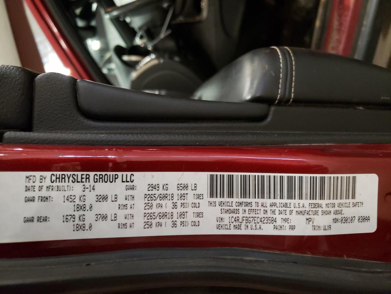 1C4RJFBG7EC423584 2014 Jeep Grand Cherokee Limited