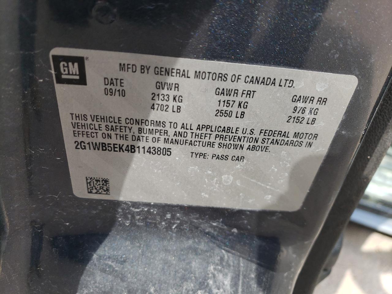 2G1WB5EK4B1143805 2011 Chevrolet Impala Lt