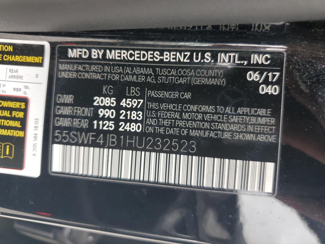 55SWF4JB1HU232523 2017 Mercedes-Benz C 300