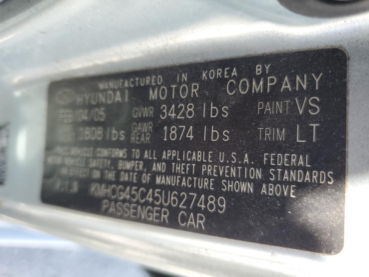 KMHCG45C45U627489 2005 Hyundai Accent Gl