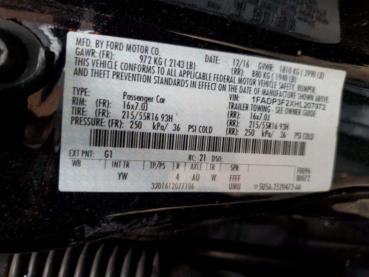 1FADP3F2XHL207972 2017 Ford Focus Se