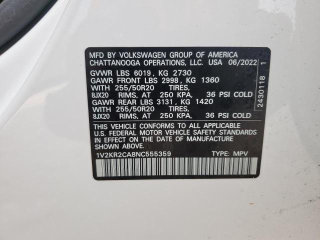 2022 Volkswagen Atlas Se VIN: 1V2KR2CA8NC555359 Lot: 56453154