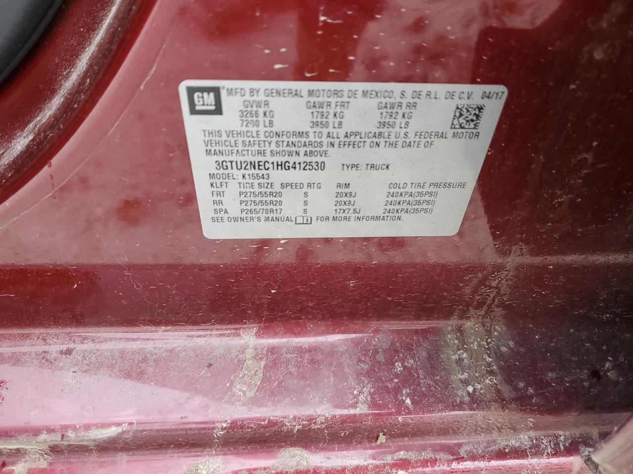 3GTU2NEC1HG412530 2017 GMC Sierra K1500 Slt