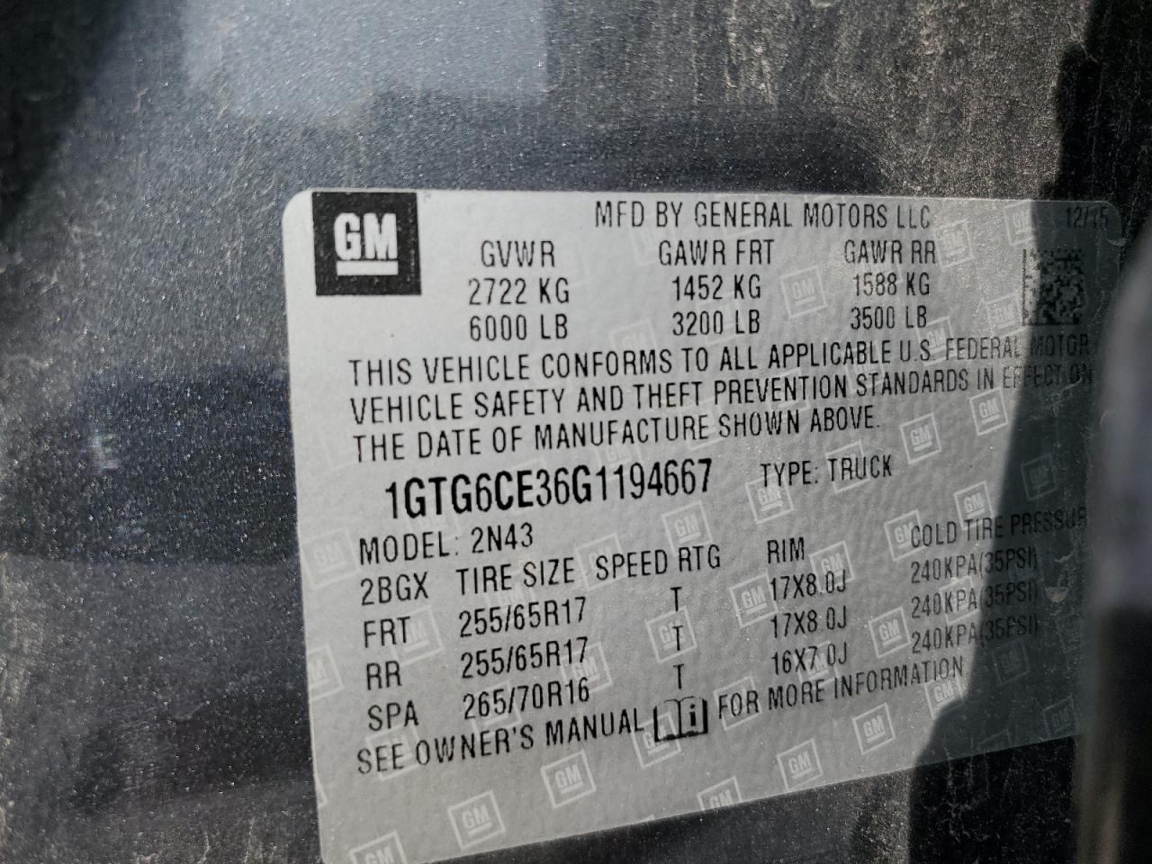 1GTG6CE36G1194667 2016 GMC Canyon Sle