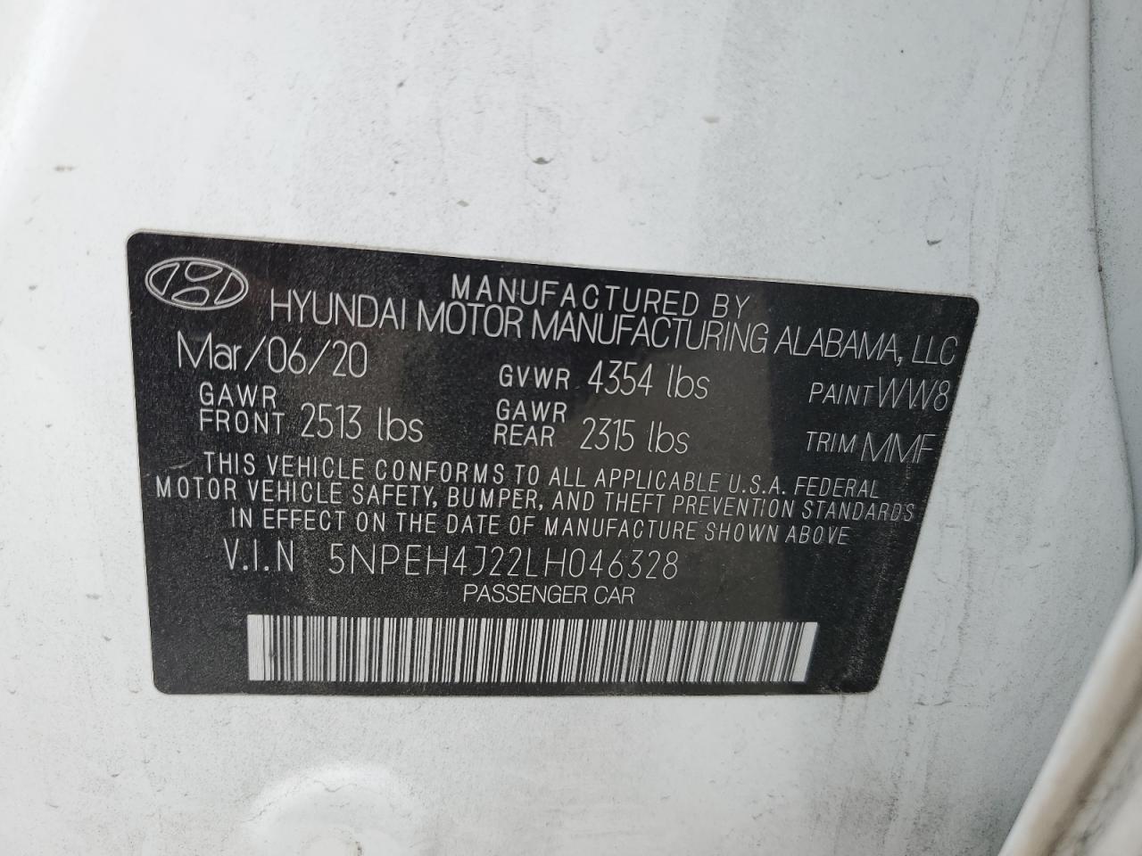 5NPEH4J22LH046328 2020 Hyundai Sonata Limited