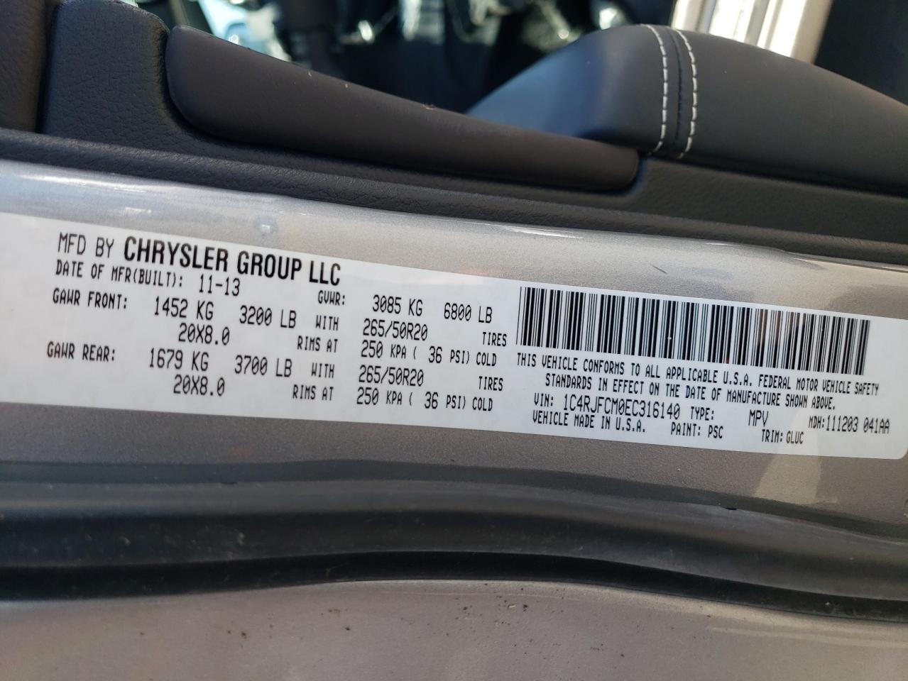 1C4RJFCM0EC316140 2014 Jeep Grand Cherokee Overland