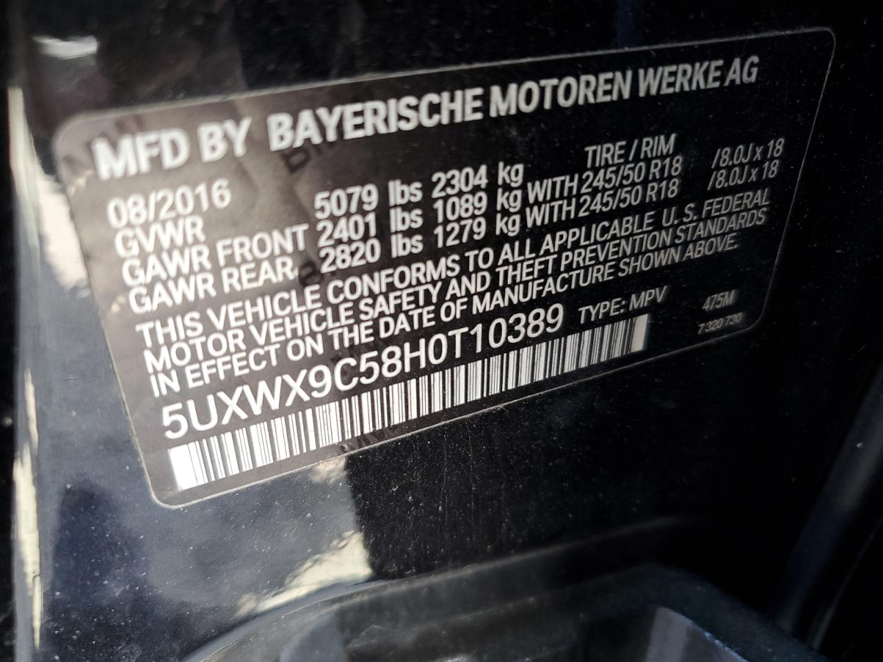 5UXWX9C58H0T10389 2017 BMW X3 xDrive28I