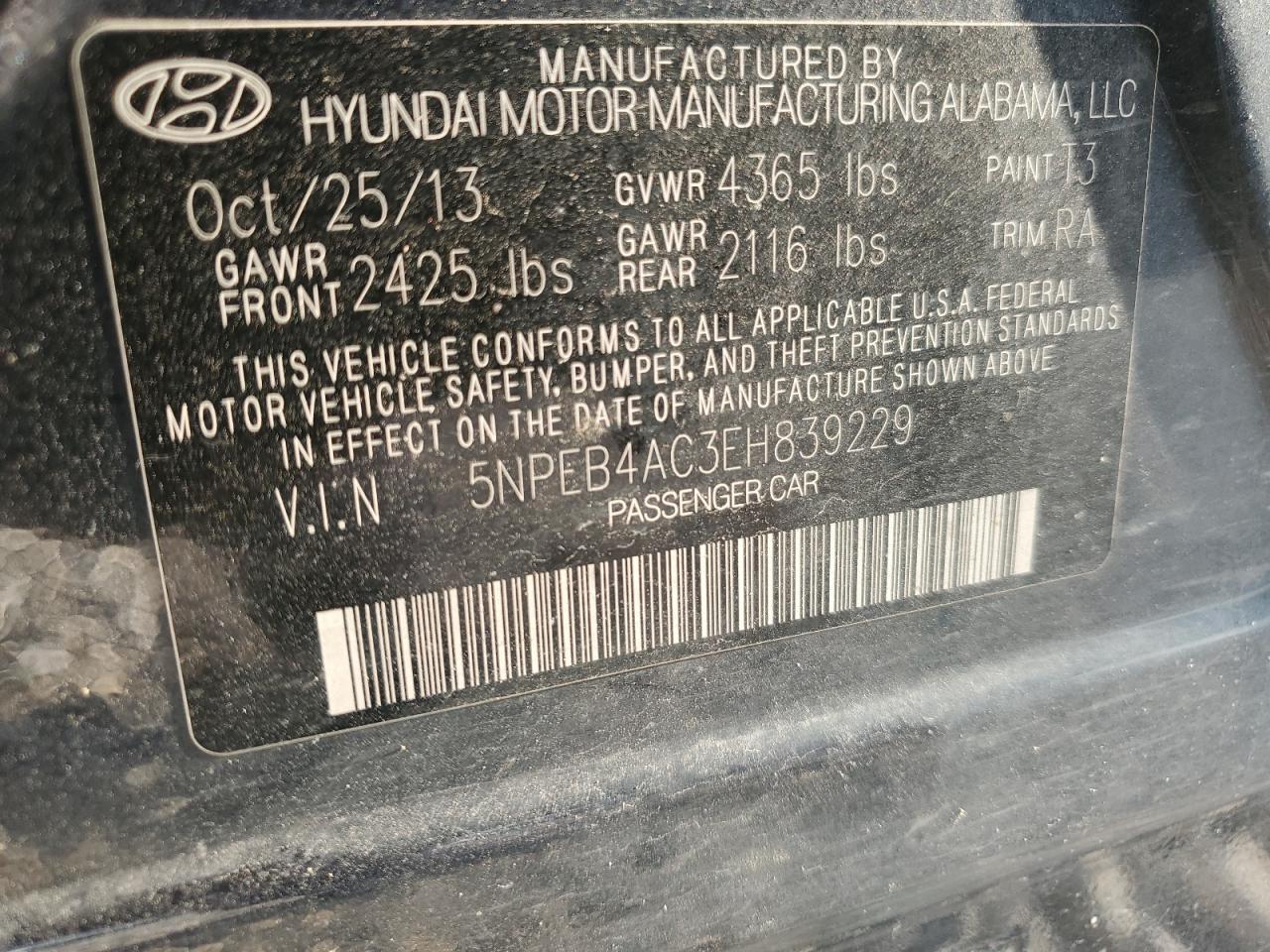 5NPEB4AC3EH839229 2014 Hyundai Sonata Gls