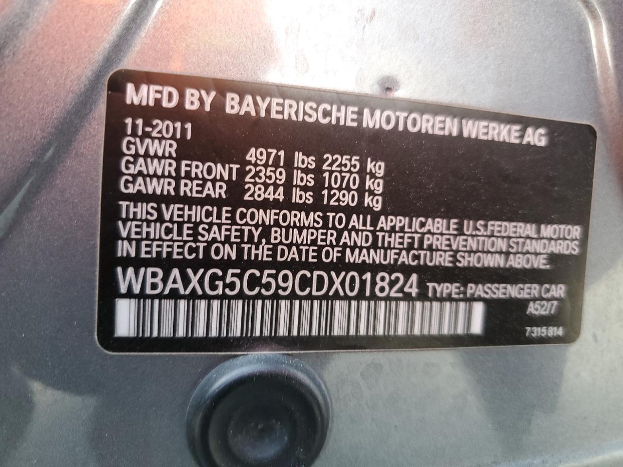 WBAXG5C59CDX01824 2012 BMW 528 I