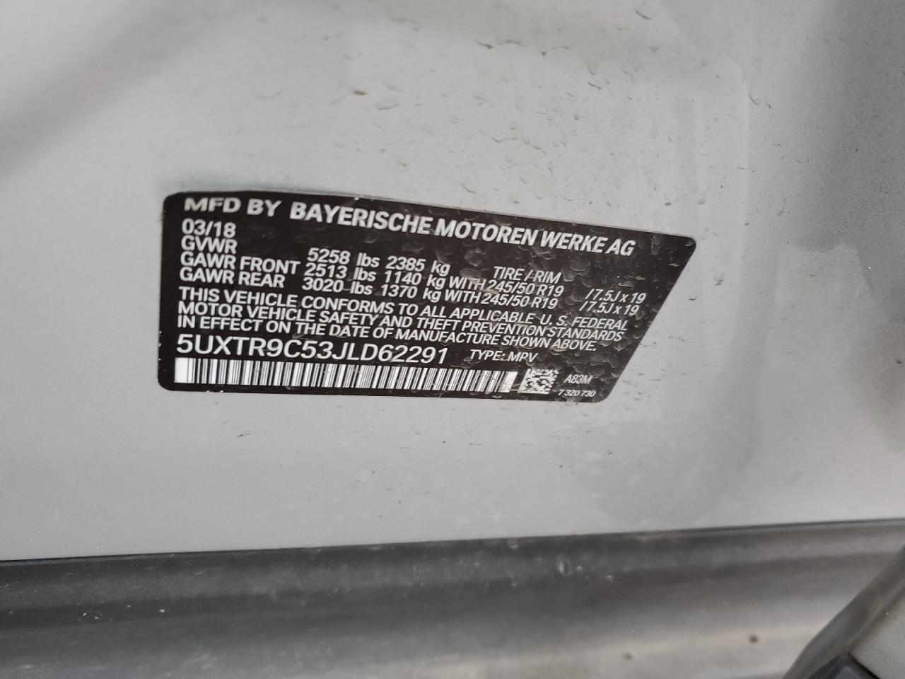 5UXTR9C53JLD62291 2018 BMW X3 xDrive30I