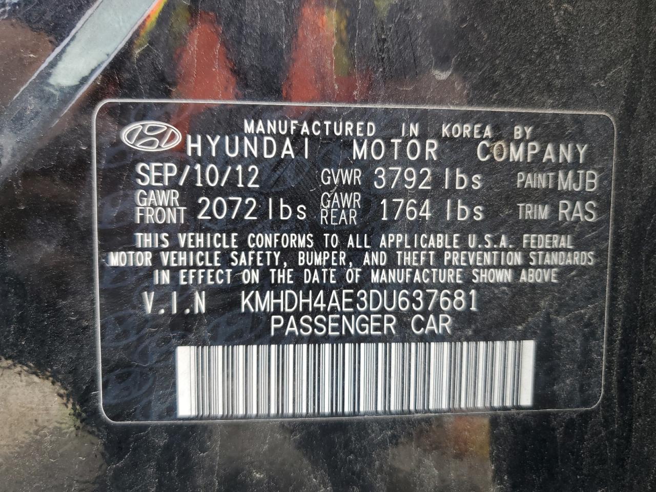 KMHDH4AE3DU637681 2013 Hyundai Elantra Gls