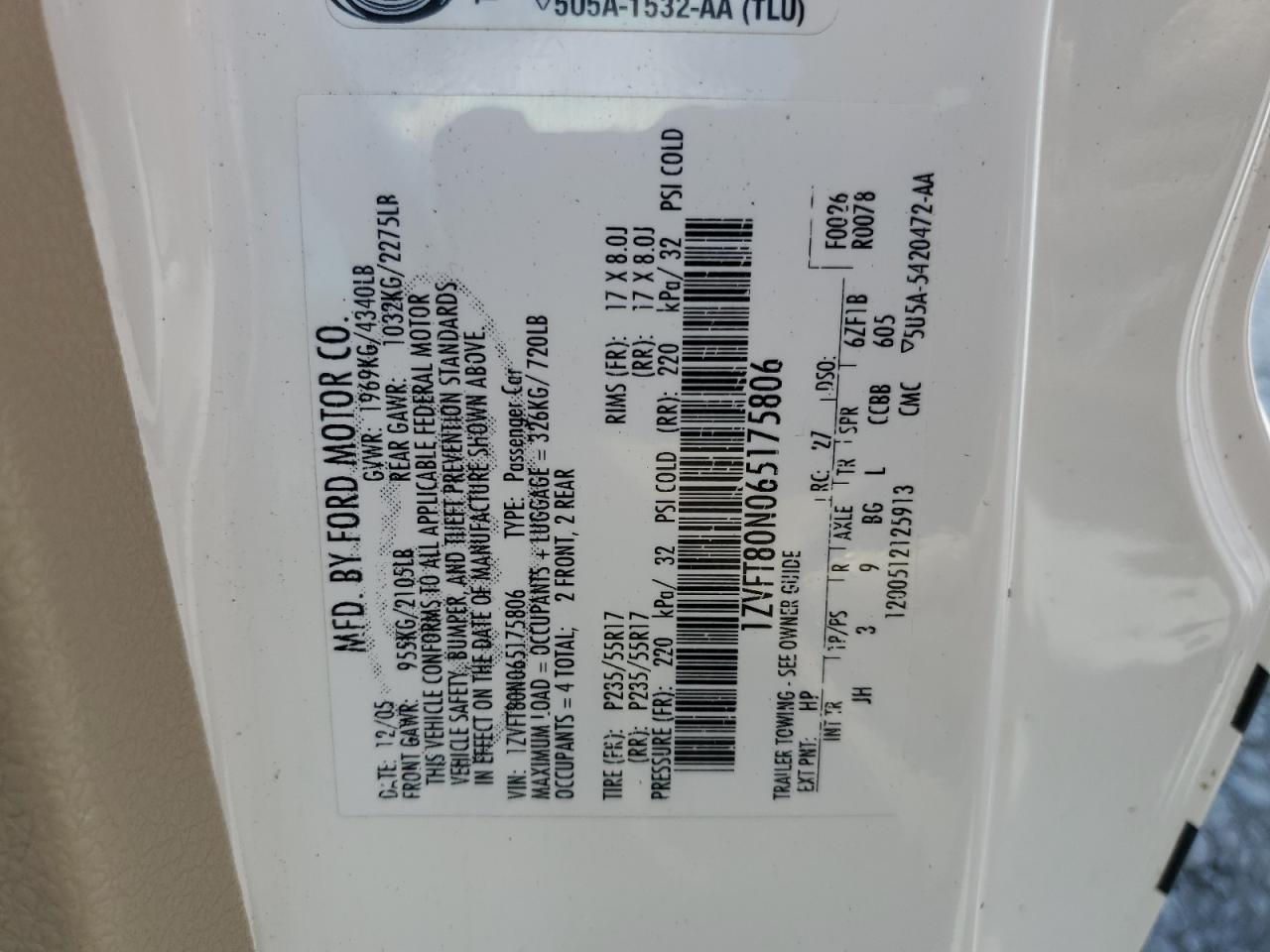 1ZVFT80N065175806 2006 Ford Mustang