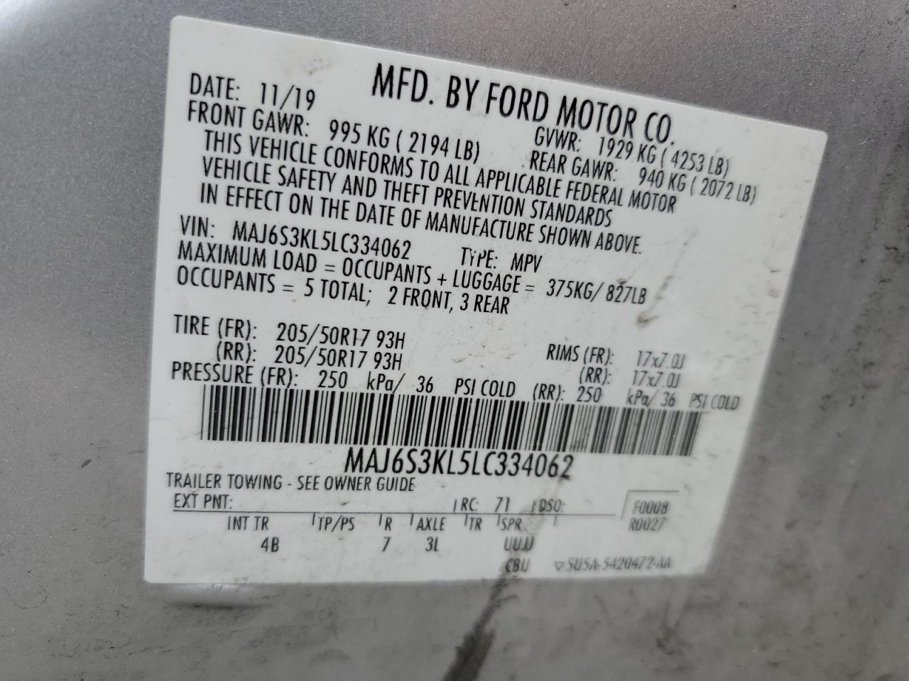 MAJ6S3KL5LC334062 2020 Ford Ecosport Titanium