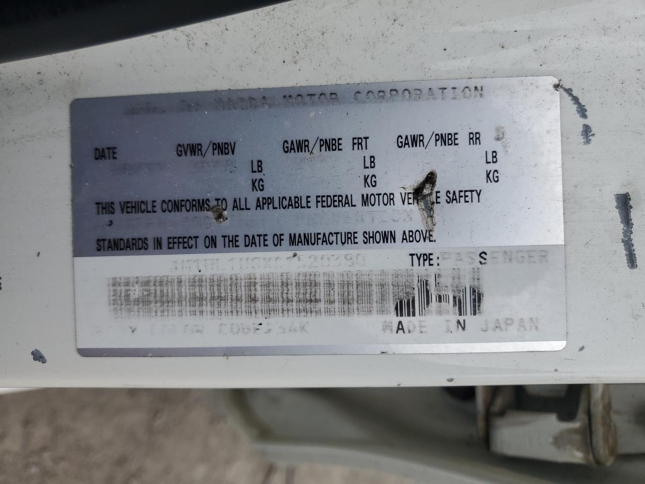 JM1BL1UGXC1520380 2012 Mazda 3 I