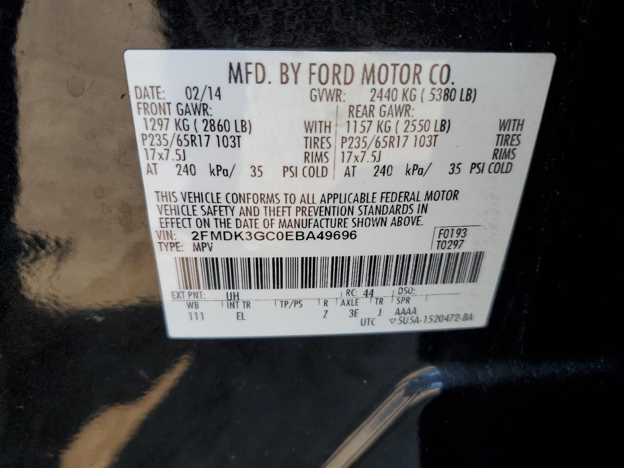 2FMDK3GC0EBA49696 2014 Ford Edge Se