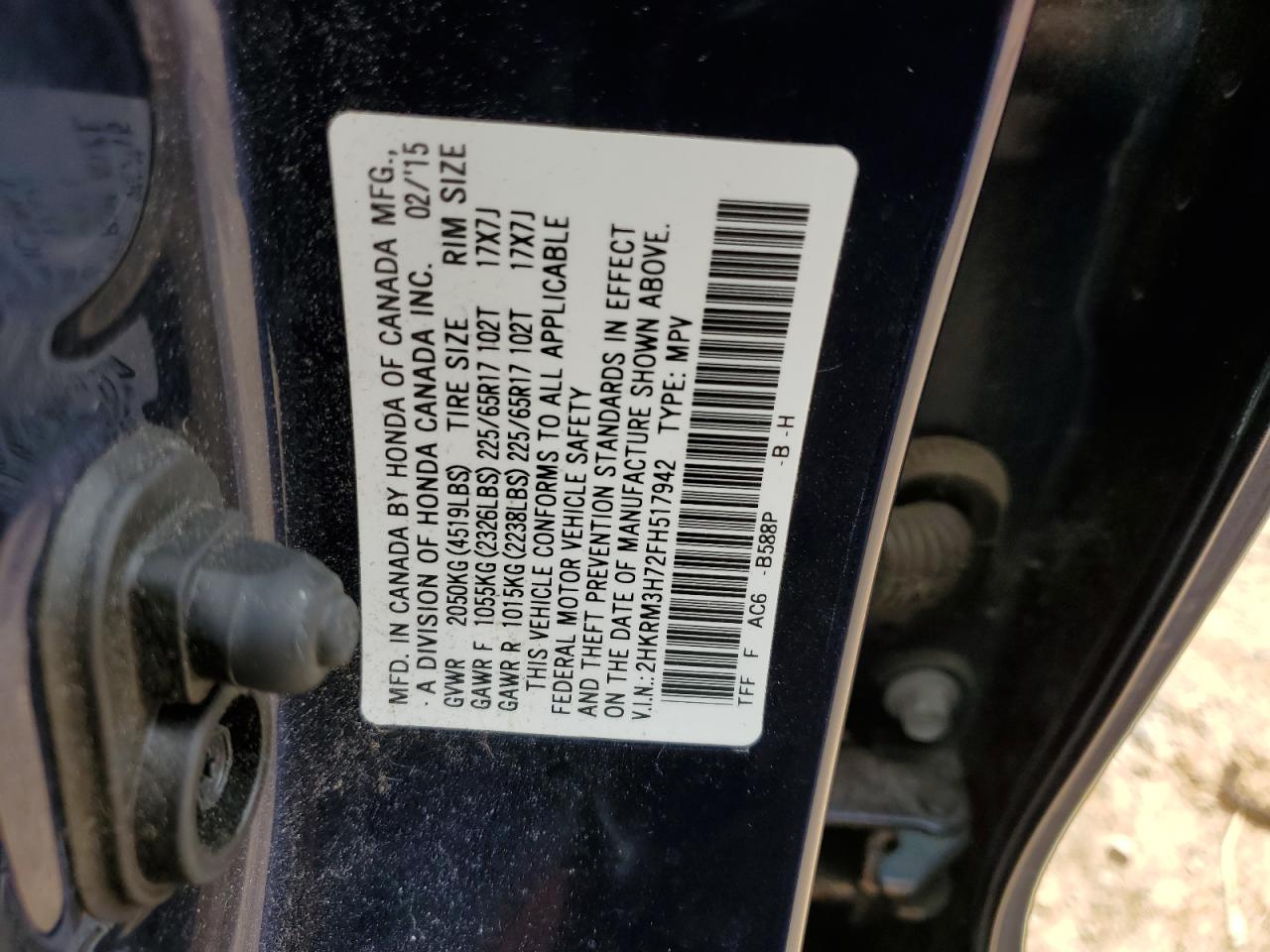 2HKRM3H72FH517942 2015 Honda Cr-V Exl