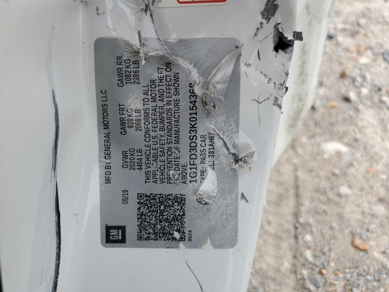 1G1FD3DS3K0154368 2019 Chevrolet Camaro Lt