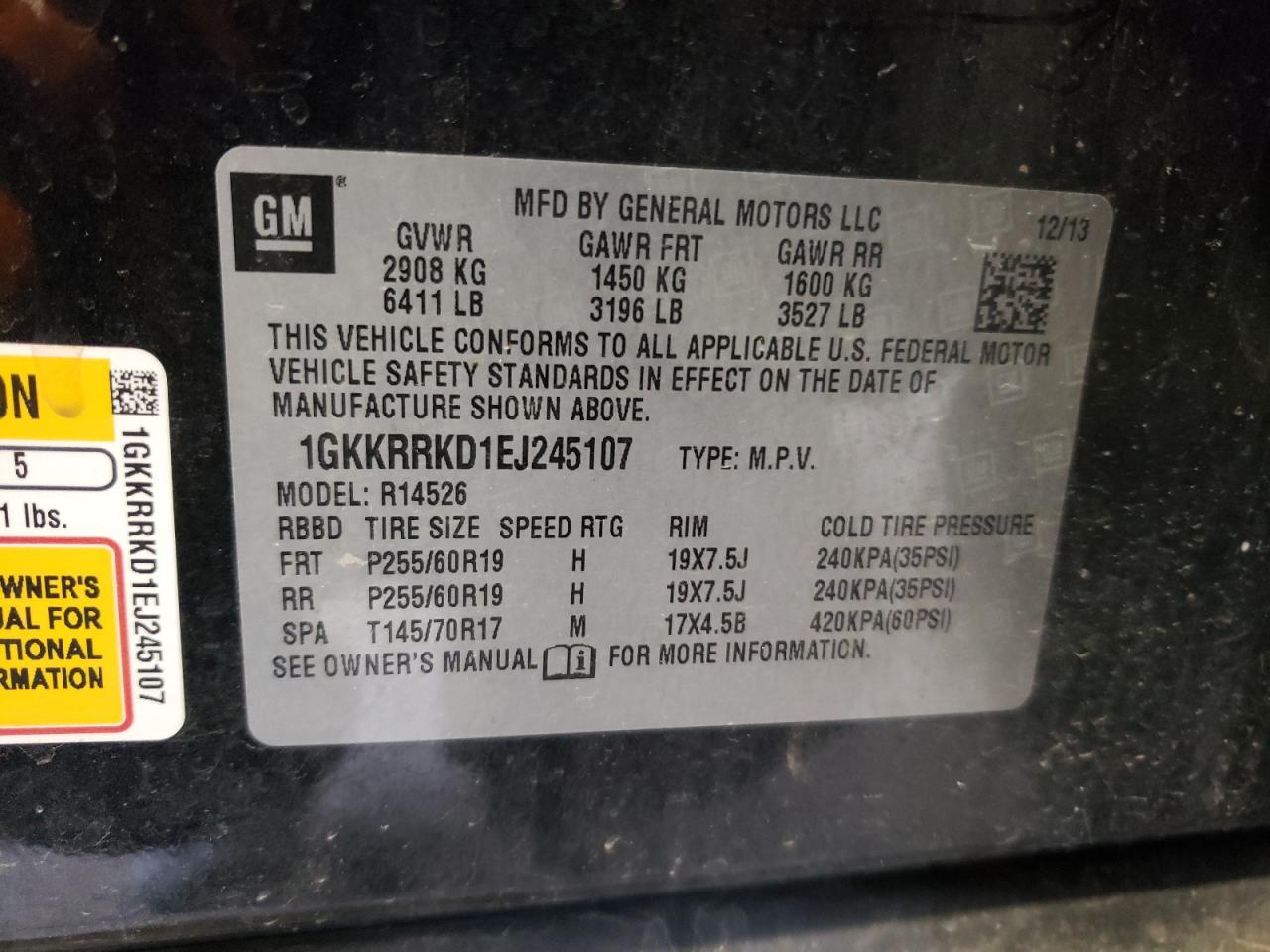 1GKKRRKD1EJ245107 2014 GMC Acadia Slt-1