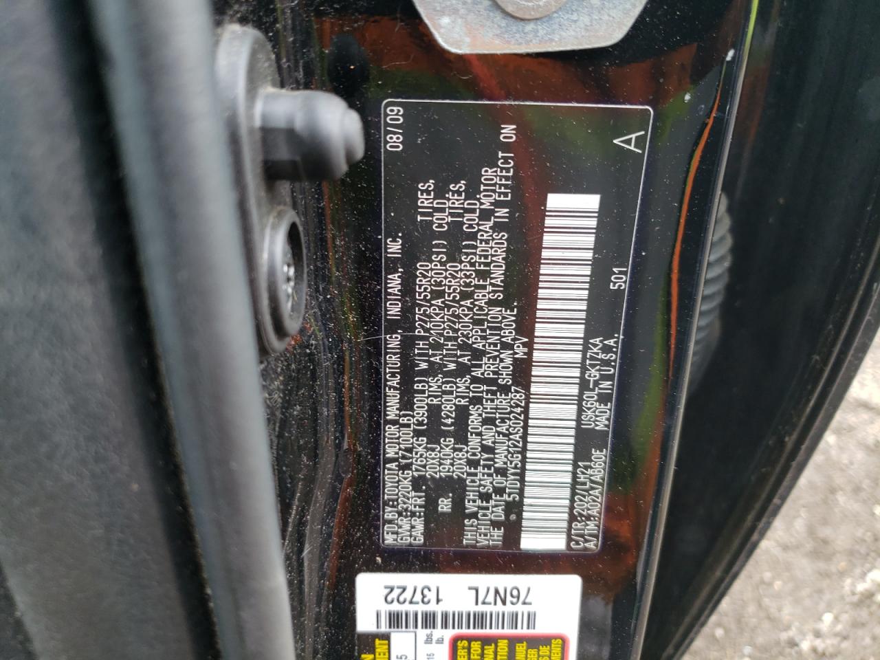 5TDYY5G12AS024287 2010 Toyota Sequoia Platinum