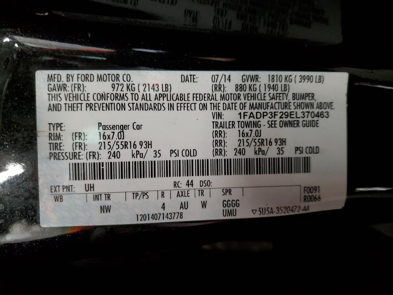 1FADP3F29EL370463 2014 Ford Focus Se