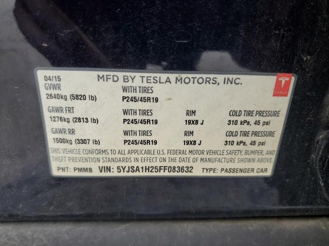 2015 Tesla Model S 85D VIN: 5YJSA1H25FF083632 Lot: 53739134