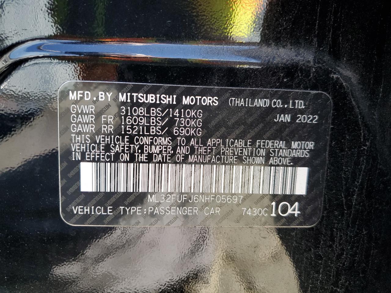 ML32FUFJ6NHF05697 2022 Mitsubishi Mirage G4 Es