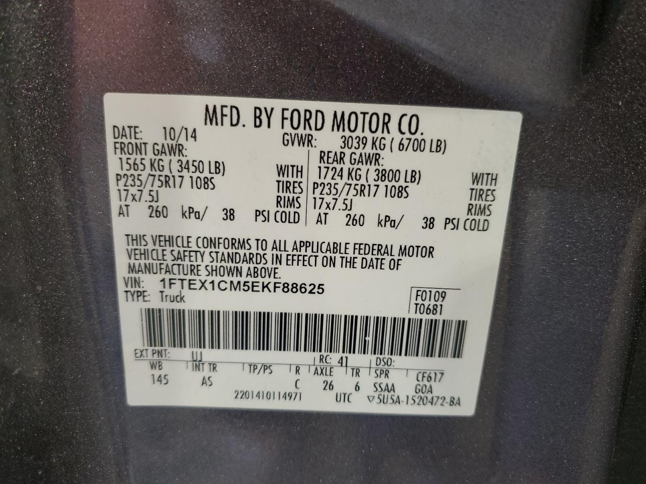 1FTEX1CM5EKF88625 2014 Ford F150 Super Cab