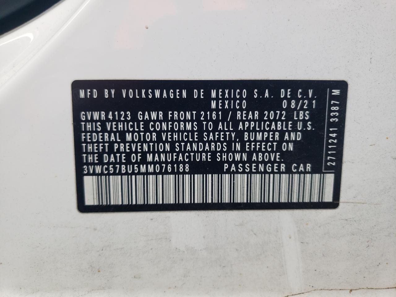 3VWC57BU5MM076188 2021 Volkswagen Jetta S