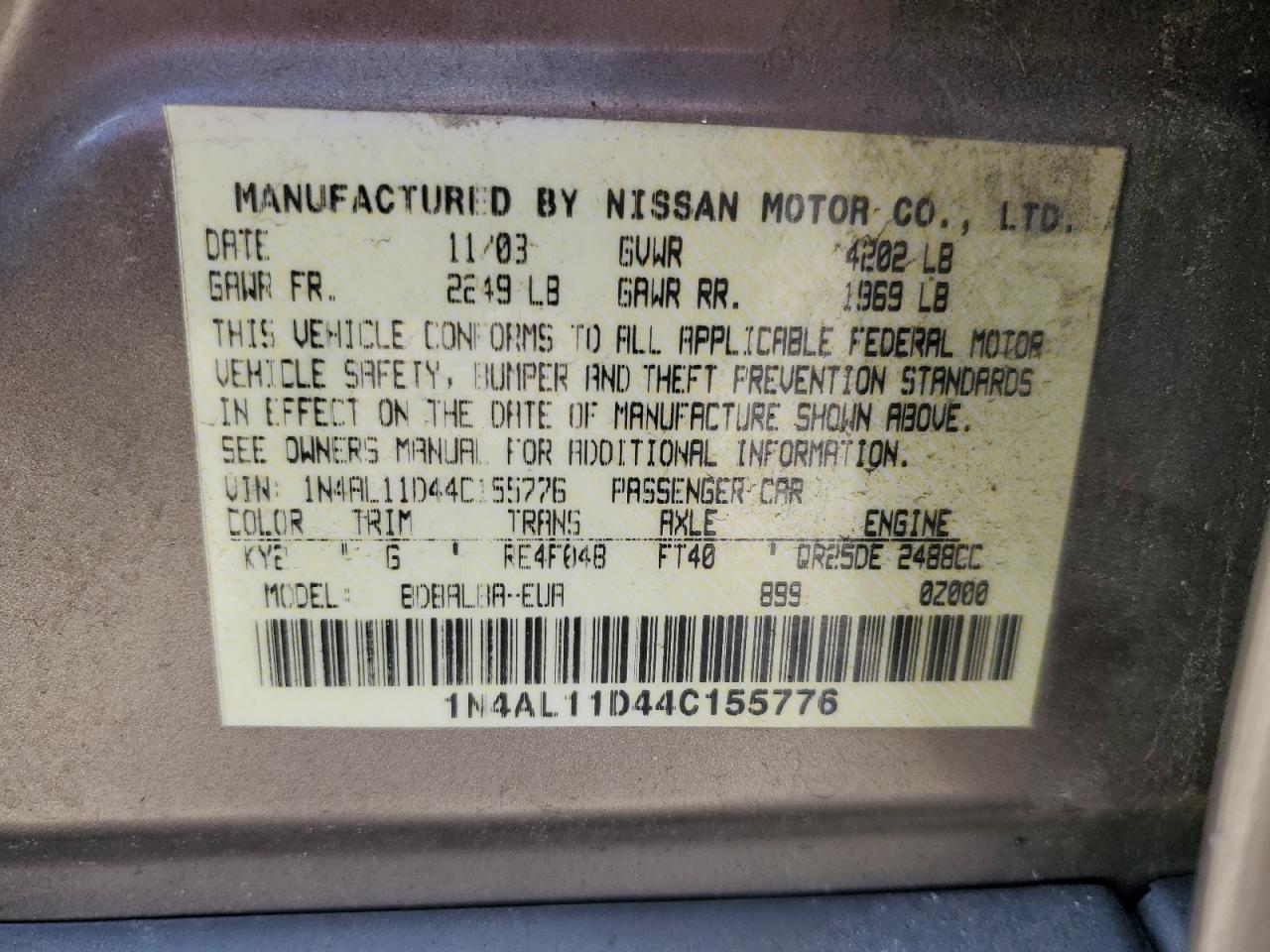 1N4AL11D44C155776 2004 Nissan Altima Base