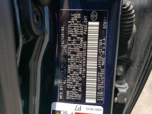 VIN 4T1BF1FKXFU051685 2015 Toyota Camry, LE no.12