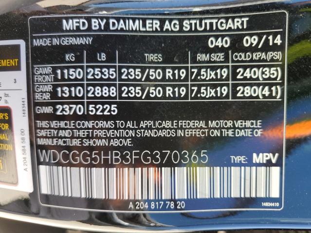 2015 Mercedes-Benz Glk 350 VIN: WDCGG5HB3FG370365 Lot: 54800554