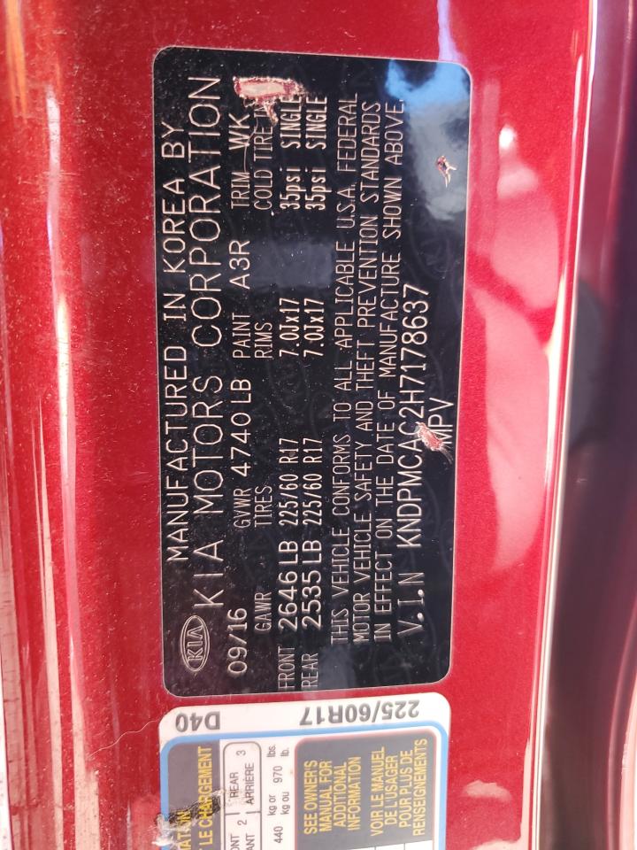 KNDPMCAC2H7178637 2017 Kia Sportage Lx