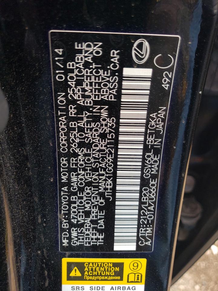 JTHBK1GG9E2115735 2014 Lexus Es 350