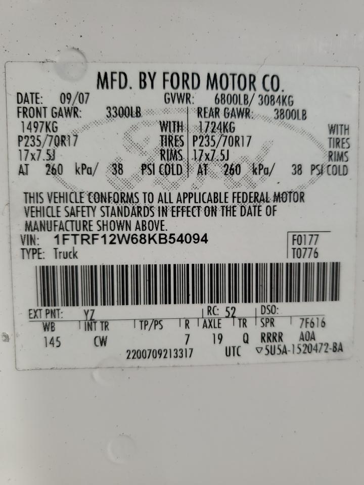 1FTRF12W68KB54094 2008 Ford F150