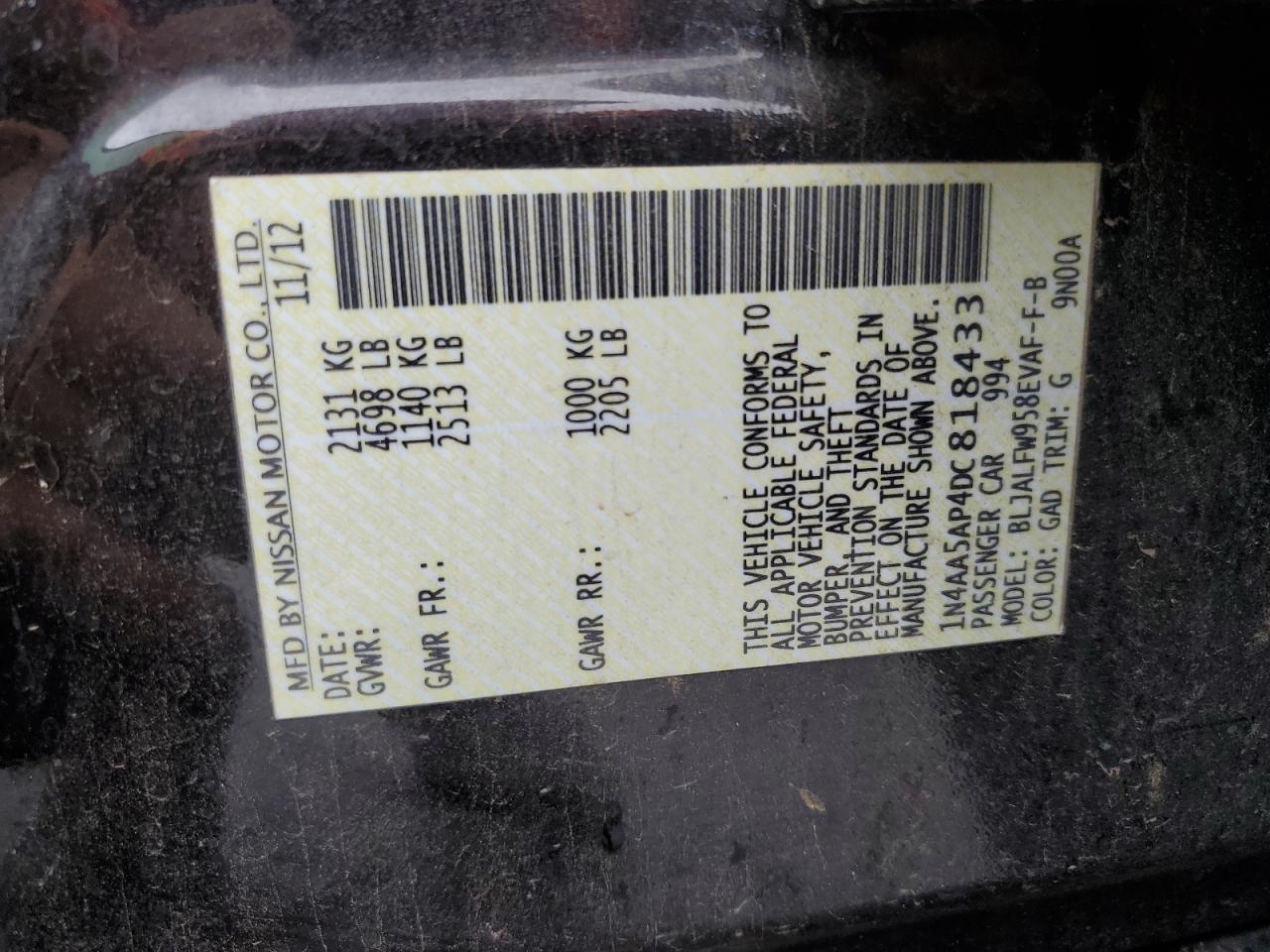 1N4AA5AP4DC818433 2013 Nissan Maxima S