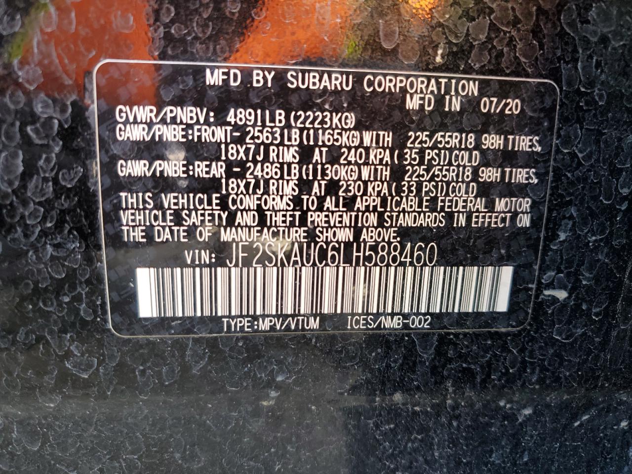 JF2SKAUC6LH588460 2020 Subaru Forester Limited