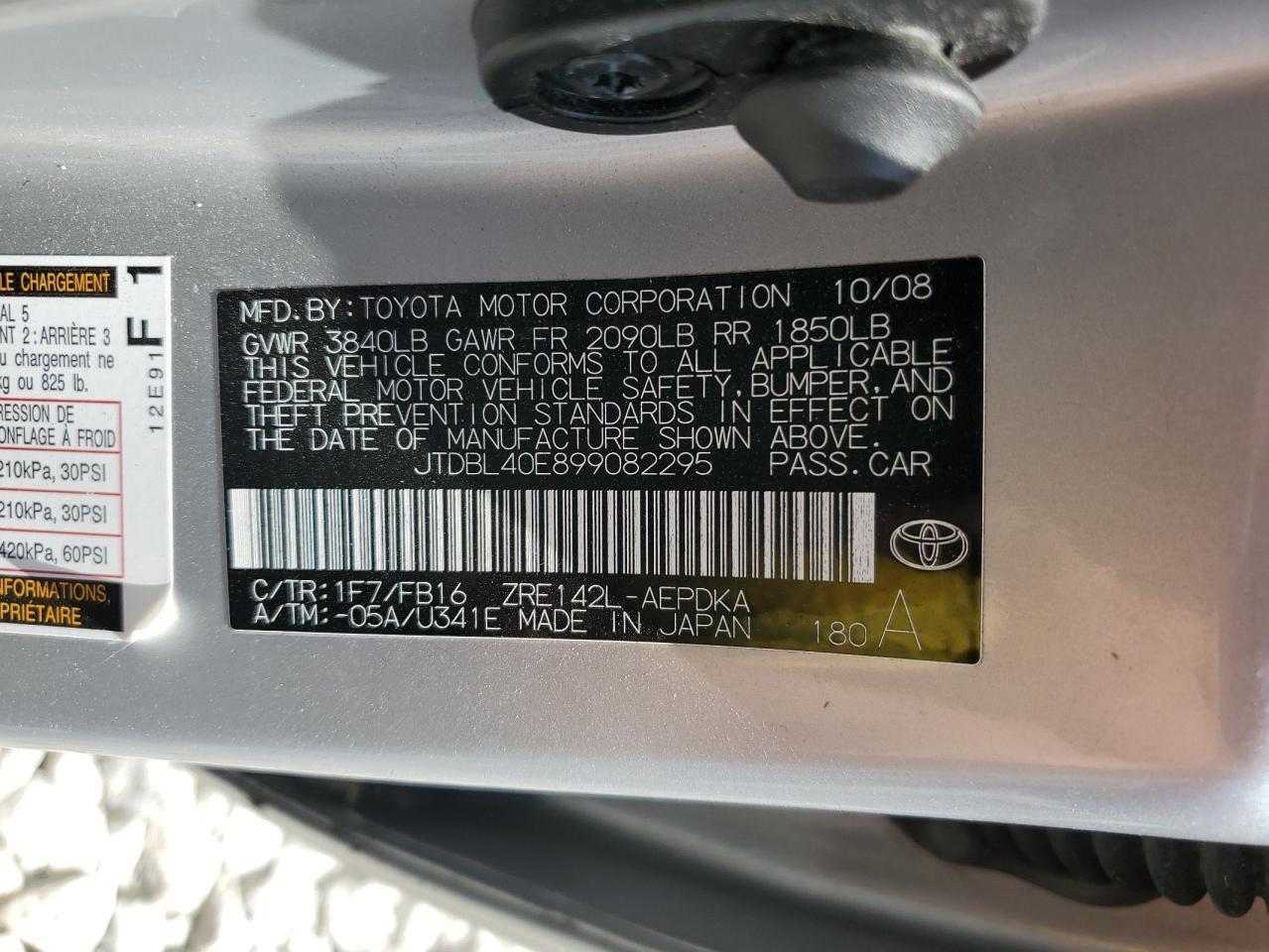 JTDBL40E899082295 2009 Toyota Corolla Base