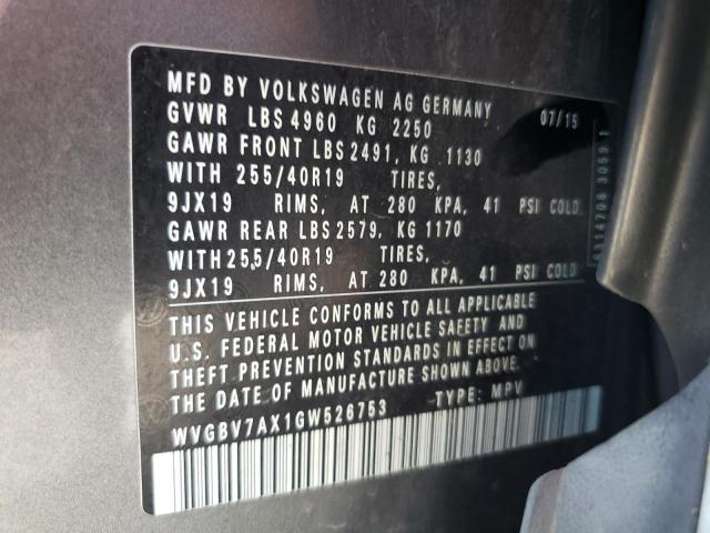 2016 VOLKSWAGEN TIGUAN S - WVGBV7AX1GW526753