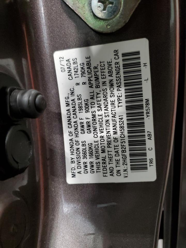 2HGFB2F51CH585241 2012 Honda Civic Lx