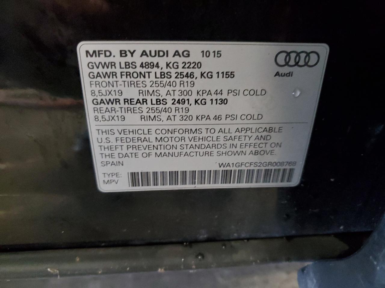 WA1GFCFS2GR008768 2016 Audi Q3 Prestige