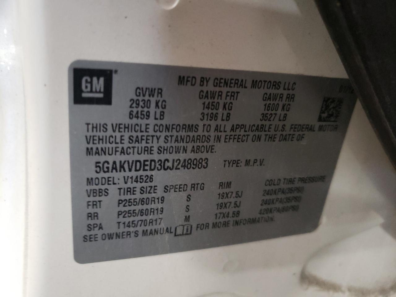 5GAKVDED3CJ248983 2012 Buick Enclave