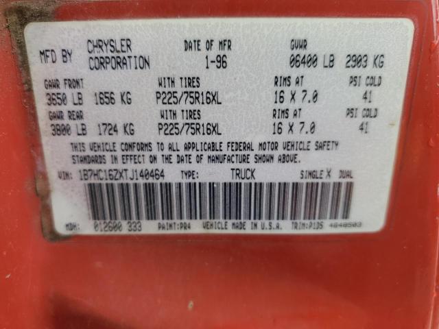 1996 Dodge Ram 1500 VIN: 1B7HC16ZXTJ140464 Lot: 54278134